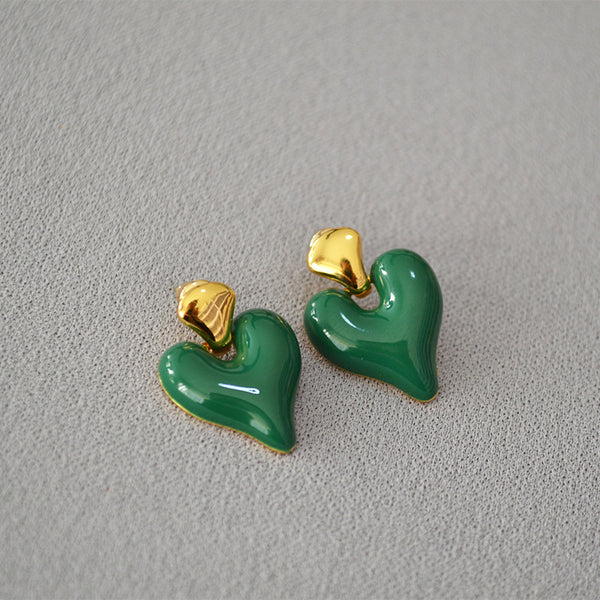 Enamel Heart & 18K Gold Drop Earrings